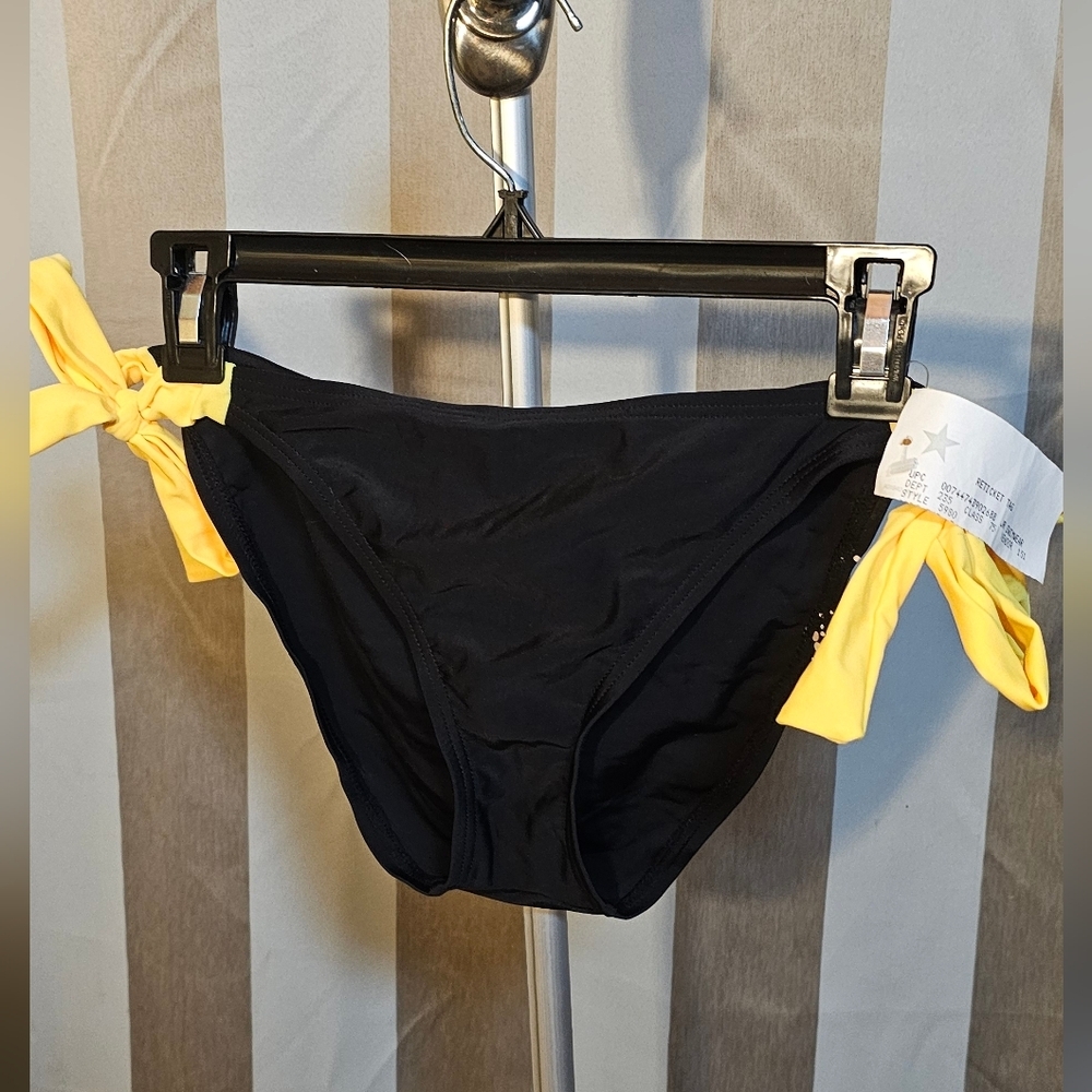 Hobie Bikini Swim Bottom Black Yellow Ties Macy's NWT Size M